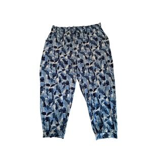 Blue Abstract Camo Print Joggers Elastic Waist Pockets Size P3X